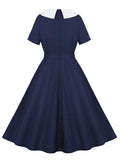 French Style 1950s Hepburn Vintage Casual Swing Cotton Elegant Women's Flare Tunic Midi Sundress Pinup Rockabilly Dress