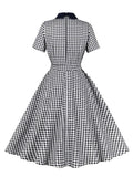 Peter Pan Collar Gingham Print Elegant Summer Dress Women New In Rockabilly Vintage Belted Pocket Side Swing Dresses