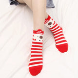 4Pairs/Set Christmas Women Girl Cute Soft Cotton Elk Striped Middle Tube Socks Lovely Cartoon Animals Warm Xmas Gifts