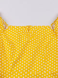 Sweetheart Neck Off Shoulder Party Elegant Women A-Line Vintage Dress Summer Clothes Cotton Polka Dot Dresses in Yellow