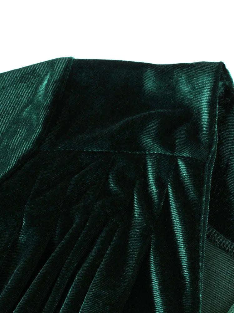 Ruched V-Neck Green Velvet Elegant Party Dresses for Women Winter Half jetechband Ruched V-Neck Green Velvet Elegant Party Dresses for Women Winter Half jetechband