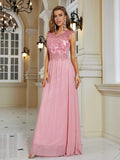 Ruched Lace Chiffon Formal Evening Dress Elegant Beading Party Gown