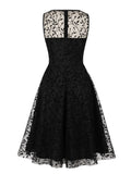 Sleeveless O-Neck Leaf Mesh A-Line Evening Elegant Black Dress Vintage Style Women Party Swing Dresses