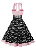 Two Tone Polka Dot V-Neck Sexy Party Dresses for Women Ruched Front Halter High Waist Vintage Style Cocktail Dress