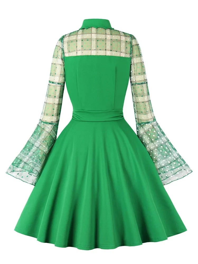 Red Elegant Evening Christmas Vintage Dress Women Turn Down Collar Pla – jetechband Red Elegant Evening Christmas Vintage Dress Women Turn Down Collar Pla – jetechband