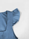 Square Neck High Waist Vintage Blue Pleated Dresses Ruffle Sleeve Elegant Women Spring Summer Long Dress