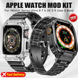 Metal Accessories Mod Kit For Apple Watch Band 45mm 44mm Stainless Steel Strap+Case For IWatch Series 7 6 5 4 SE Rubber Bracelet