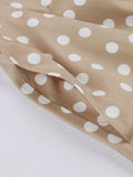 Khaki Color High Waist Elegant Polka Dot Women Vintage Long Dress Sleeveless Pocket Side Ladies Midi Retro Dresses