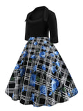 Plaid and Floral Print Patchwork Vintage Cotton Dresses Women Square Neck Rockabilly Pinup Long Dress