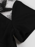 Mandarin Collar Butterfly Mesh Shoulder Black Pencil Dress Bodycon Elegant Women Party Vintage Dresses