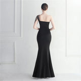 Black One Shoulder Slash Nech Beading Party Maxi Dress Women Sexy Slit Long Prom Evening Dress