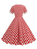 Red and White Plaid Rockabilly 50s Retro Dress Sweetheart Neck Women Summer Ruched Front Vintage Cotton Long Dresses