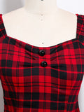 Square Neck Red Plaid Vintage Blouse Women 50s Clothes Button Front Cap Sleeve Summer Cropped Tops and Blouses