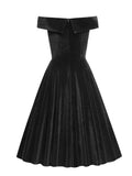 Elegant Off Shoulder Sexy Women Solid Velvet Winter Long Dress Fit and Flare Vintage Ladies Party Swing Dresses
