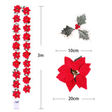 Poinsettia Christmas Flowers Garland String Lights Xmas Tree Ornaments Indoor/Outdoor Party Christmas Decoration Navidad