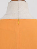 Orange Square Neck Ruched Bust High Waist Elegant Midi Dress Women 3/4 Length Sleeve Solid Vintage Cotton Dresses