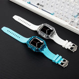 Modification Kit For Apple Watch 45mm 44mm Transparent Case & Silicone Band For iWatch Series 8 7 6 5 4 SE Rubber Sport Strap