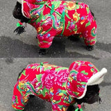 Classical China Northeast Flower Cotton Coat Overalls New Year Costume Thick Warm Jumpsuit Winter Dog Clothes