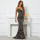 Women Sequin Dress Strap Beading Party Maxi Dress Sexy V Neck Evening Dress Long Prom Dress