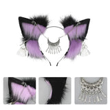 Cartoon Foxes Ear Shape Hair Hoop with Forehead Chain Decors Hair Holder Cosplay Party Headwear for Teenagers Adult