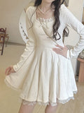 Long Sleeve Autumn Women Lace Bow Design Korean Style Slim Sweet Solid Tender Basic All-match Dress