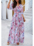 2024 Spring Summer Elegant Floral Print Long Party Dress High Split A Line Bohemian Evening Holiday Vintage Dresses for Women