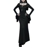 Halloween Gothic Dark Party Women Aesthetic Vintage Elegant Nightclub Long Sleeve High Waist Trumpet Dress