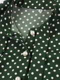 Bow Tie Neck Button Front Polka Dot Pinup 50s Vintage Shirt Dresses Women A-Line Summer Female Elegant Green Dress