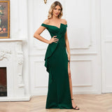 Off Shoulder Green Party Sexy Slit Evening Dress Women Long Prom Dress