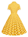 Polka Dot Vintage 50s Rockabilly Dress Women Elegant Notched Collar Buttons Pinup Robe Ladies Cotton Long Dresses