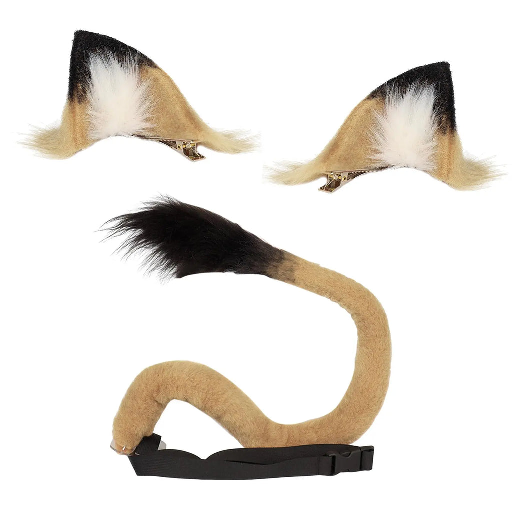 Plush Lion Ear and Tail for Kids Adults Bendable Tail Animal Ears Hair Clip Cosplay for Festival Fancy Dress Costume Accessory