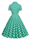 Polka Dot Vintage 50s Rockabilly Dress Women Elegant Notched Collar Buttons Pinup Robe Ladies Cotton Long Dresses