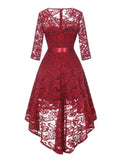 Vintage Robe Floral Lace Elegant High Low Hem Maxi Dress for Women O-Neck 3/4 Length Sleeve Evening Party Dresses