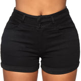 Cotton Stretchy High Waist Jean Shorts Woman Summer Casual Sweat With Pocket Zipper White Black Cuffed Denim Shorts