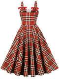 Red Plaid Print Sling Party Short Vintage Dress French Style 1950s Style Big Swing Pinup Runway Rockabilly Short Prom Dresses