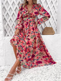 2024 Holiday Casual Summer Midi Long Women's Dress Hollowed Out Back V Neck Long Sleeve Vintage Elegant Beach Maxi Party Dresses