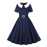 French Style 1950s Hepburn Vintage Casual Swing Cotton Elegant Women's Flare Tunic Midi Sundress Pinup Rockabilly Dress