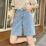 Korean Style Classic Denim Shorts Women Summer Blue High Waisted Shorts Wide Leg Pants Streetwear Stright Jeans Shorts