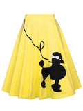 Pinup 50s Dog Print Kawaii Vintage High Waist Skirts for Women Cotton A Line Knee Length Retro Swing Skirt