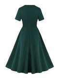 Sweetheart Neck Ruched High Waist Swing Dresses for Women Elegant Summer Green Solid Vintage Long Dress