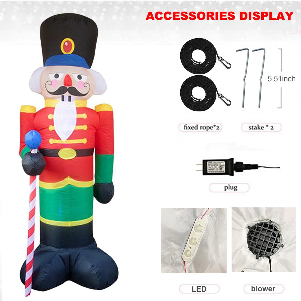 8 Ft Nutcracker Christmas Inflatable Holiday Home Decoration Yard LED Light Outdoor Ornament Xmas New Year Party Shop Garden