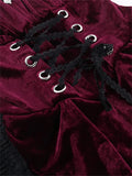 Autumn Velvet Party Vintage Women's Dress Hot Girl Dark Red Retro Costume Cosplay Sundress Sexy Y2k Mini Ruffle Dress