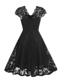 Vintage Scalloped V Neck Elegant Birthday Dresses for Women Evening Prom Party Pleated Lace Swing Dress