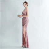 Elegant Slash Neck Feather Sequin Evening Dress Women Beading Long Party Maxi Dress