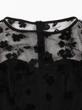 Floral Embroidered Mesh Overlay Elegant High Waist Black Dresses for Women Sleeveless A Line Party Summer Dress