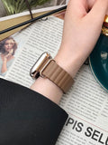 Magnetic Leather Band For Apple Watch 44mm 45mm 49mm 40mm 41mm 42mm 38mm Metal Stainless Steel Strap For iwatch 8 7 SE 6 5 4 3 2