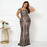 Plus Size Women Elegant Strap Party Maxi Dress Black Gold Sequin Evening Dress Long Prom Dress