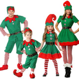2024 Christmas Elf Costume Girls Xmas Santa Claus Green Elf Dress For Kids Adults Family Matching Outfits Cosplay Clothing