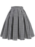High Waist Houndstooth Plaid 50s Vintage Fashion Pleated Skirt Women Autumn Winter Knee Length Retro Skirts