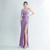 Elegant Slash Neck Feather Sequin Evening Dress Women Beading Long Party Maxi Dress